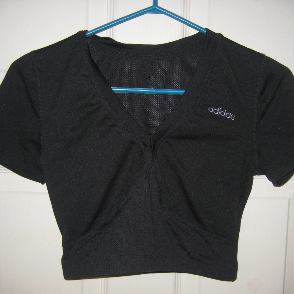 ADIDAS Crop Top Black Half Shirt Workout Top Mesh Sz Medium